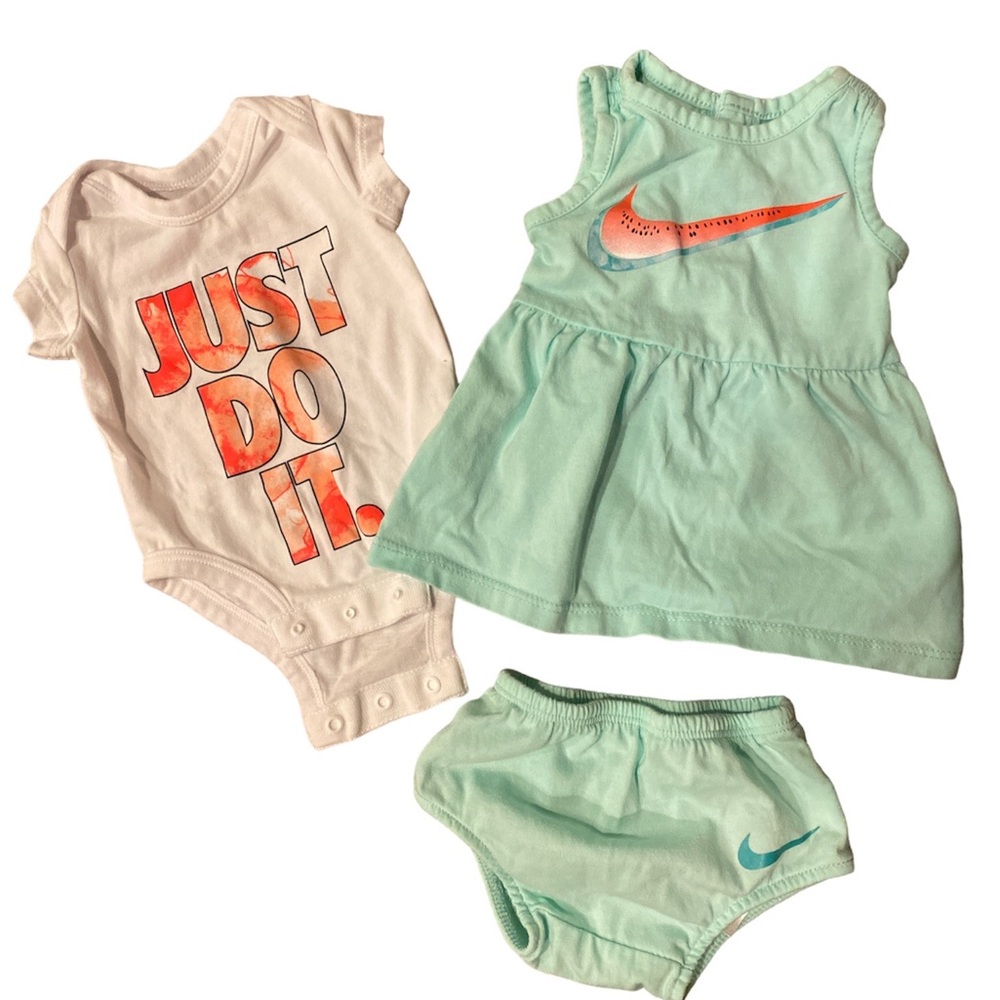 NIKE 3 Piece Set Watermelon Dress w/ Britches and Bright White Onesie